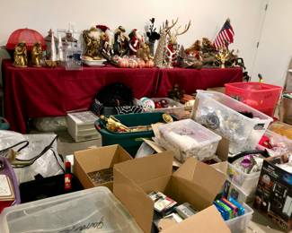 Garage is filled with Holiday decor etc
