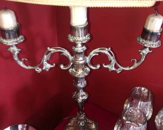 Silver plate candelabra lamp