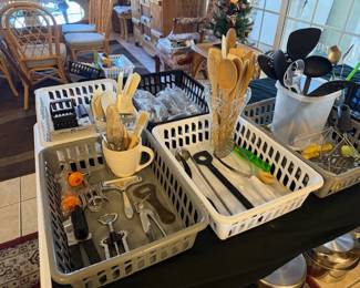 lots of kitchen items on this table