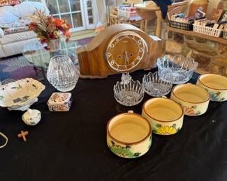 Vintage clock, crystal, soup cups