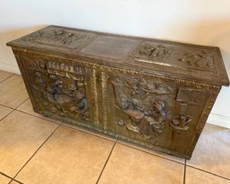 German chest with designs on tin covering