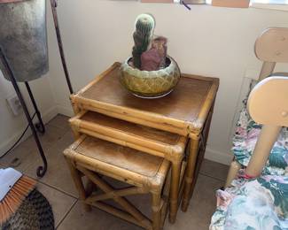 Small nesting rattan tables
