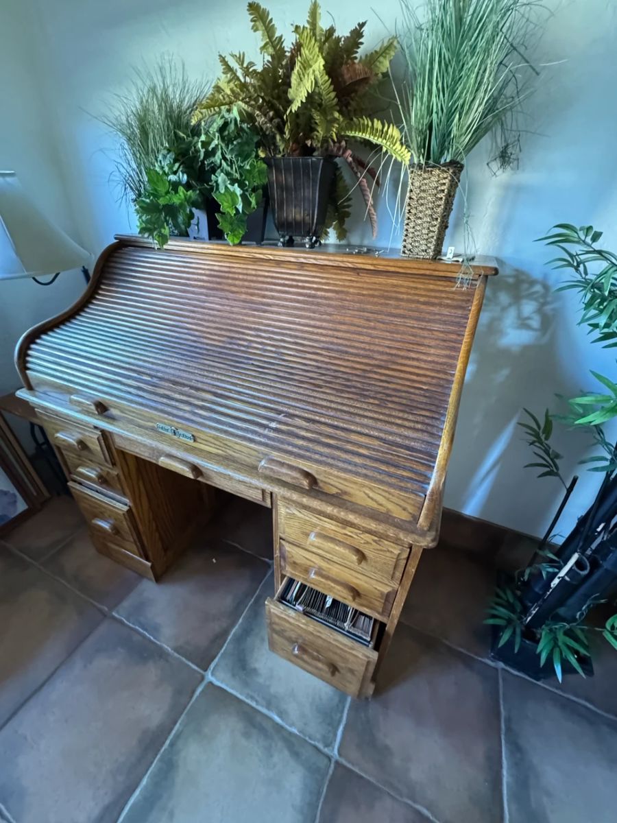 Vintage Oak Crest RollTop Desk