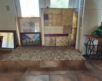 Abstract Mixed Media Wall Art with Gold Leaf and Burgundy Accents