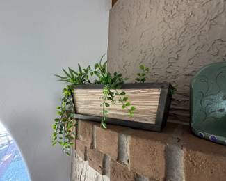 Woven Wood and Dark Wood Planter with Faux Greenery