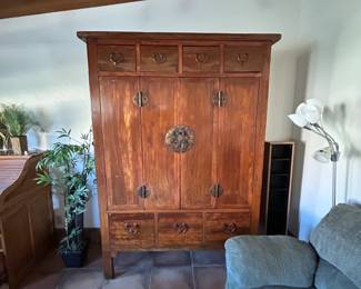 Vintage Chinese Elm Wood Wedding Cabinet