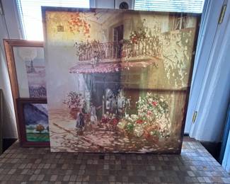 Impressionist Style Oil Painting of a European Courtyard Scene