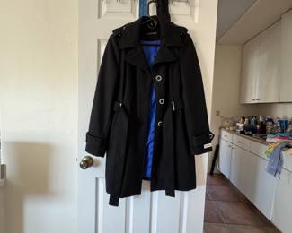 Calvin Klein Womens Black DoubleBreasted Peacoat with Royal Blue Lining