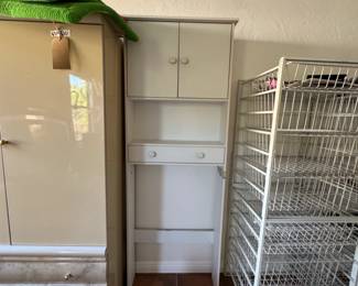 White TwoDoor Cabinet with Open Shelving and Drawer