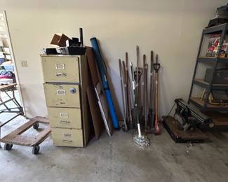 Vintage Drawer Metal Filing Cabinet and Assorted Tools including Radial Arm Saw
