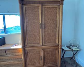 Vintage Dixie Furniture Fruitwood and Rattan Armoire