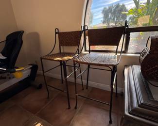 Palecek Wrought Iron and Wicker Bar Stools