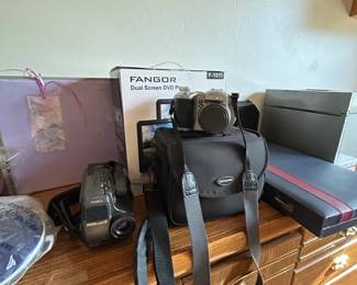 Sony Cybershot Digital Camera, Yashica Samurai Video Camcorder, and Fangor Dual Screen DVD Player Bundle