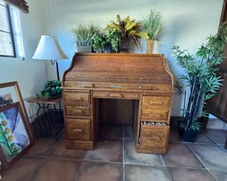 Vintage Oak Crest RollTop Desk