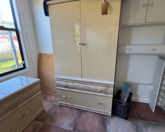 Vintage Creamy Beige Armoire with Distressed Detailing