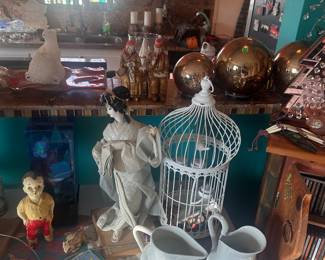 Beautiful Boho Art and Furniture. Lots of Southwest/Indigenous Paintings and prints. Furniture and Figurines. European Antiques, Unique Christmas Decor/Ornaments, Kitchenware, Salt & Pepper Shakers, Pots & Pans, Lamps, Patio Furniture, Potted Plants, Blankets/Linens, Decorative Throw Pillows, CDs, New Age Decor, Art Books, UFO Books, Glassware, Vases, Jewelry Boxes, Mirrors, Shelving Units, TVs, Tiger/Big Cat Decor, Wolf Decor, Angel Decor, Signed Artwork, Ocean decor, Greek inspired paintings, Rococo Tapestries, Light Fixtures (pendant lights), etc. LED recessed lighting, 70s Victorian Revival Wicker Furniture, Chinese Wood Vanity, The Rain Shower head, vacuums, fans, humidifiers. Toaster, air fryer, toaster oven, coffee maker, espresso machine. 