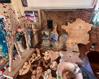 Beautiful Boho Art and Furniture. Lots of Southwest/Indigenous Paintings and prints. Furniture and Figurines. European Antiques, Unique Christmas Decor/Ornaments, Kitchenware, Salt & Pepper Shakers, Pots & Pans, Lamps, Patio Furniture, Potted Plants, Blankets/Linens, Decorative Throw Pillows, CDs, New Age Decor, Art Books, UFO Books, Glassware, Vases, Jewelry Boxes, Mirrors, Shelving Units, TVs, Tiger/Big Cat Decor, Wolf Decor, Angel Decor, Signed Artwork, Ocean decor, Greek inspired paintings, Rococo Tapestries, Light Fixtures (pendant lights), etc. LED recessed lighting, 70s Victorian Revival Wicker Furniture, Chinese Wood Vanity, The Rain Shower head, vacuums, fans, humidifiers. Toaster, air fryer, toaster oven, coffee maker, espresso machine. 