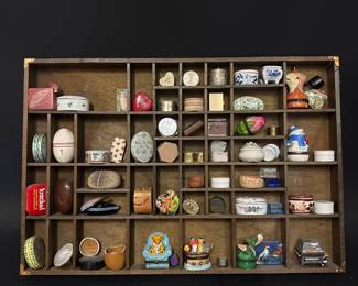 Collection Of Miniature Trinkets In Wooden Display Box
