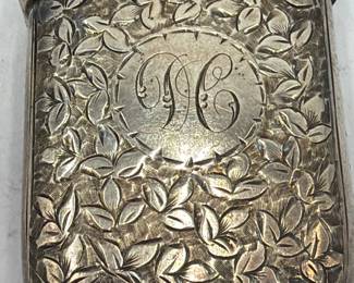 Antique Sterling Silver Repousse Leaf Pattern Vesta Case