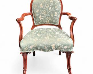Vintage Louis XVStyle Carved Armchair with Butterfly Upholstery