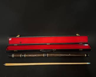 Carved Wood 2Piece Pool Cue With Case