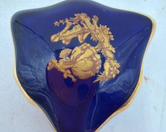 Limoges France Cobalt Blue Gold Triangular Trinket Box