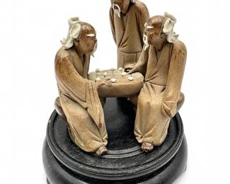 Vintage Chinese Shiwan Mudman Men Playing Go Figurine Group