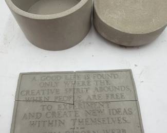 Chris Collicott Signed Concrete Lidded Box 1987 And Broken Concrete Tablet
