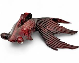 Vintage HandCarved Asian Rosewood Koi Figurine