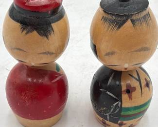 Pair Of Vintage Japanese Wooden Kokeshi Dolls