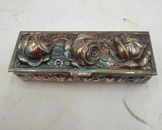 Vintage Portuguese SilverPlated Repousse Rose Pill Box