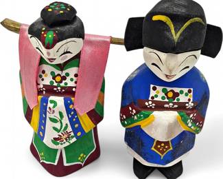 Vintage Pair Of Korean HandCarved Wood Figurines