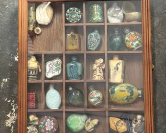 Vintage Shadow Box Display with Miniature Chinese Snuff Bottles