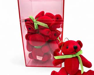 Group Of Red Plush Teddy Bears In Clear Box