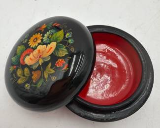 Vintage Russian Floral Lacquer Trinket Box