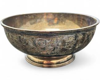 Silver Plated Persian Etched Footed Bowl