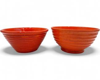 Pair of Vintage Bauer Pottery Ringware Orange Mixing Bowls