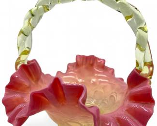 Victorian Art Glass Basket w Twisted Handle