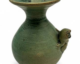 Vintage Studio Pottery Matte Green Frog Vase