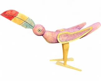 Mexican Folk Art HandCarved Wooden Bird Figurine