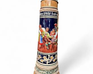 Vintage German Tavern Scene Stein with Pewter Lid