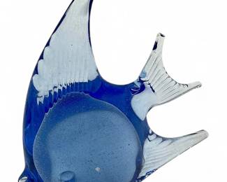 Blue Murano Style Art Glass Angelfish Figurine