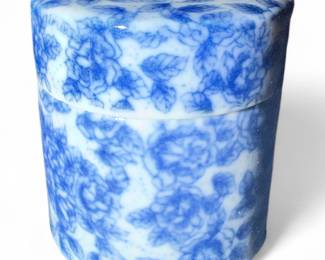 Vintage Japanese Porcelain Blue White Floral Trinket Box
