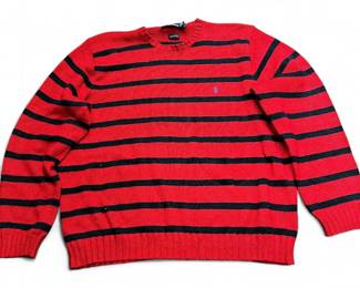 Polo by Ralph Lauren Mens Red  Navy Striped Cotton Crewneck Sweater Size XXL