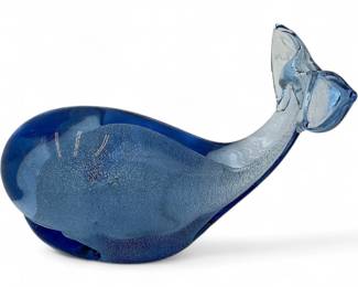 Blue Art Glass Whale Figurine