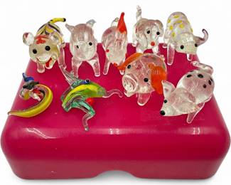Lot of 9 Vintage Lampwork Glass Miniature Animal Figurines