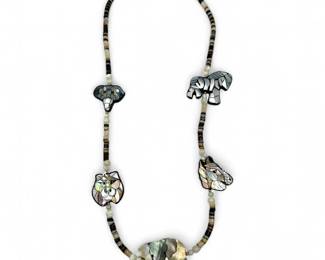 Vintage Lee Sands Style MOP Inlay Safari Necklace