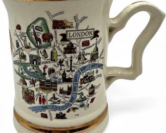 Vintage Prince William Ware England London Map Souvenir Mug 22k Gold Trim