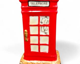 British Red Telephone Booth Porcelain Hinged Trinket Box