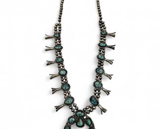 Southwest Sterling Silver Turquoise Squash Blossom Necklace
